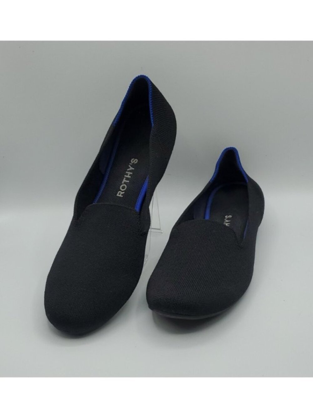 Rothy’s Womens The Loafer Knit Fabric Black Solid Blue Trim Flats Shoes Sz 11.5